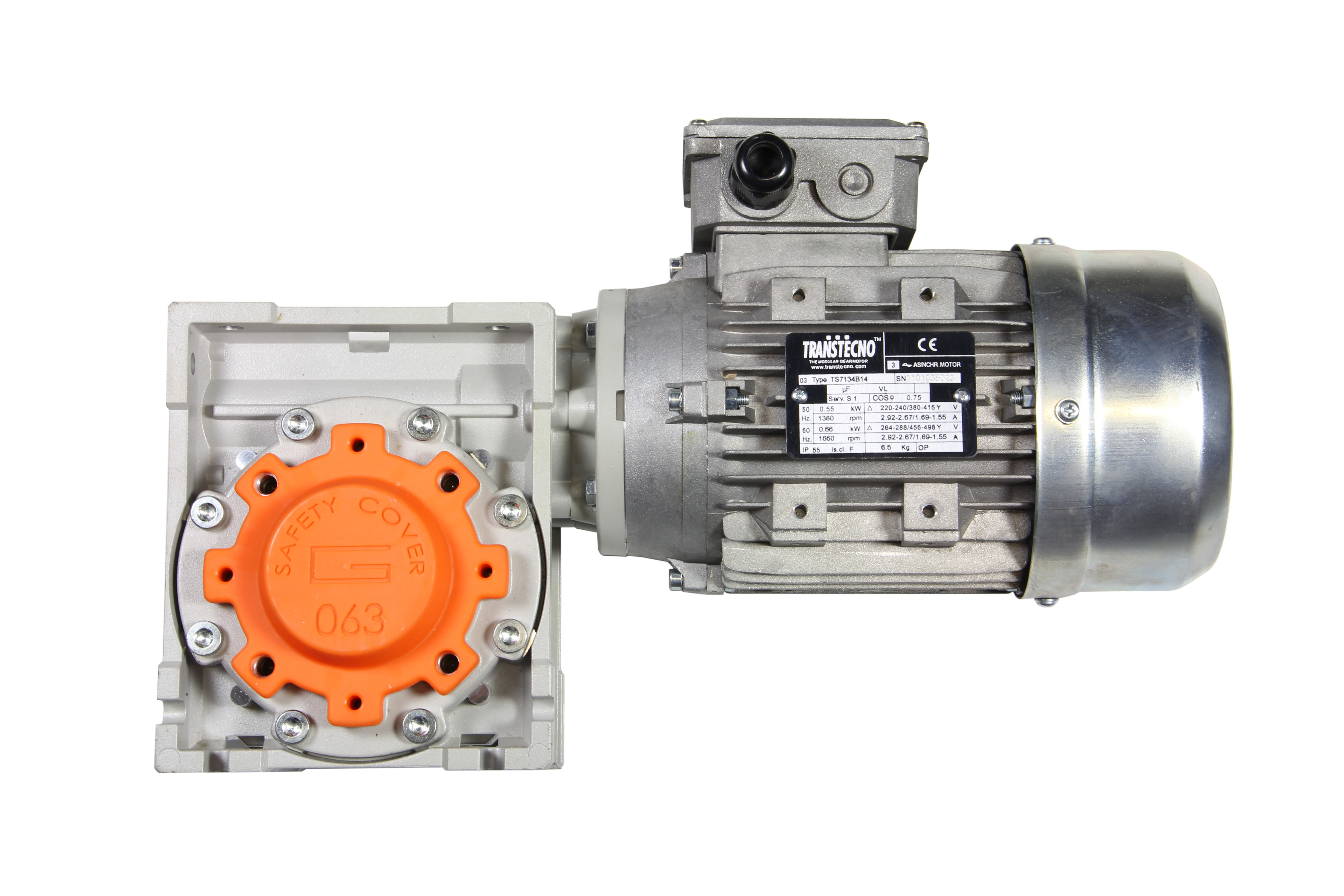 Tuhkaruuvin vaihdemoottori, Transtecno NMRV063-60-071B14, 0,55 kW